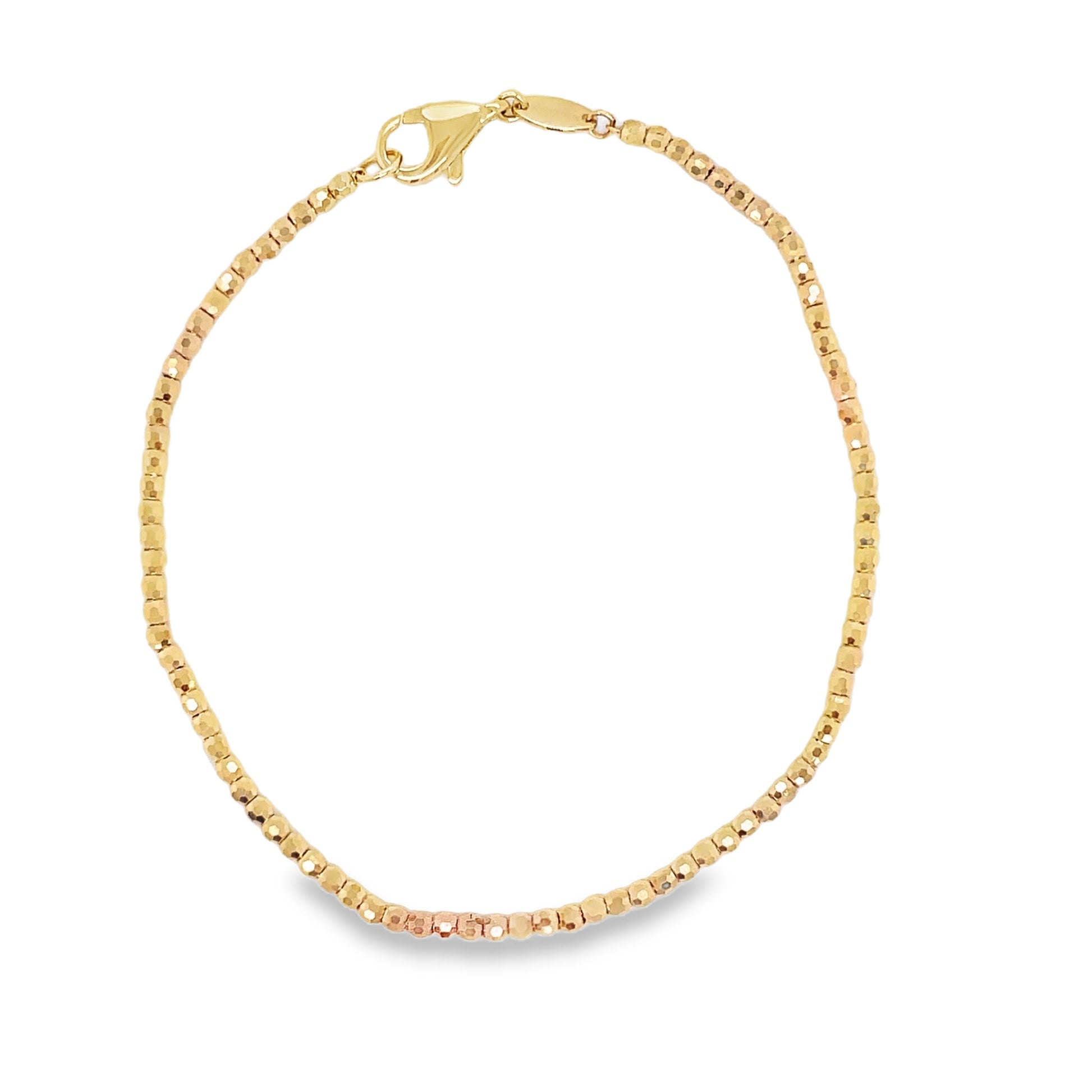 14k Italian Yellow Gold Bead Diamond Cut Bracelet Top view clasp fastened