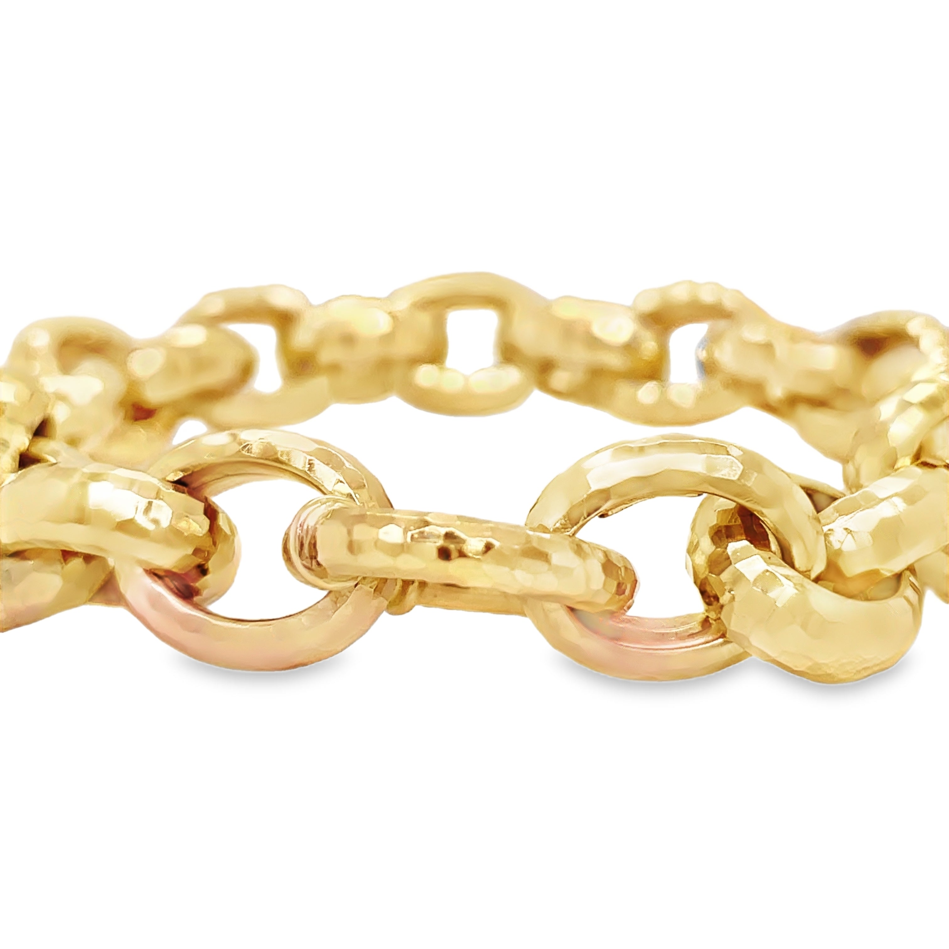 Handmade by Italian artisans, this luxurious 18K bracelet features faceted cable links and a fancy spring clasp. Crafted from 14K yellow gold, it exudes elegance and sophistication. A statement piece to elevate any outfit, this chunky bracelet is truly a work of art and a must-have for any fashion-forward individual.  Starfish pendant is optional #435-264 $2,999