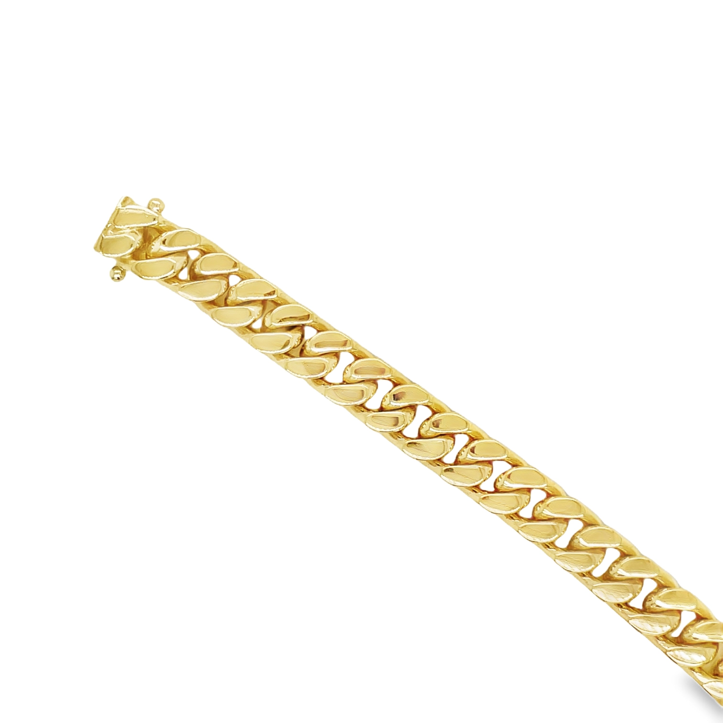 Indulge in luxury with our 14K Cuban Curb Link Yellow Gold Bracelet. Crafted in 14k yellow gold, this bracelet features a sophisticated curb link design and is secured with a box clasp and figure eight closure. With a weight of 30.9 dwt, this bracelet is not only stunning but also substantial. Elevate any outfit with this exclusive and tasteful piece.