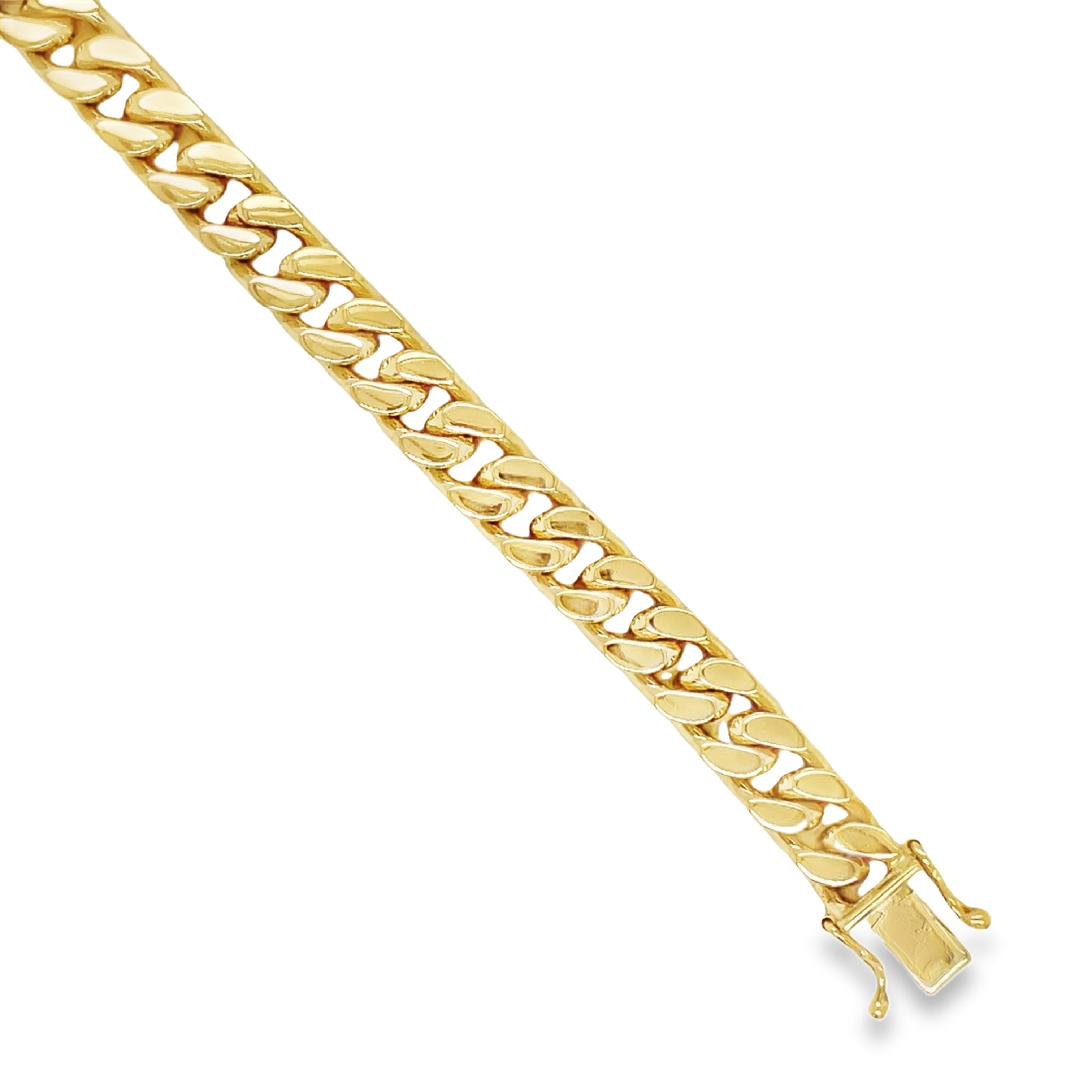 Indulge in luxury with our 14K Cuban Curb Link Yellow Gold Bracelet. Crafted in 14k yellow gold, this bracelet features a sophisticated curb link design and is secured with a box clasp and figure eight closure. With a weight of 30.9 dwt, this bracelet is not only stunning but also substantial. Elevate any outfit with this exclusive and tasteful piece.