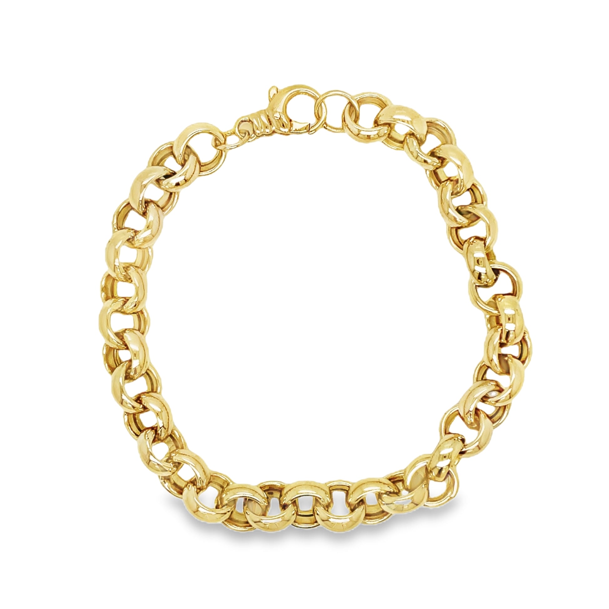 14K Large Rolo Link Chain Bracelet 7" Top view clasp fastened 