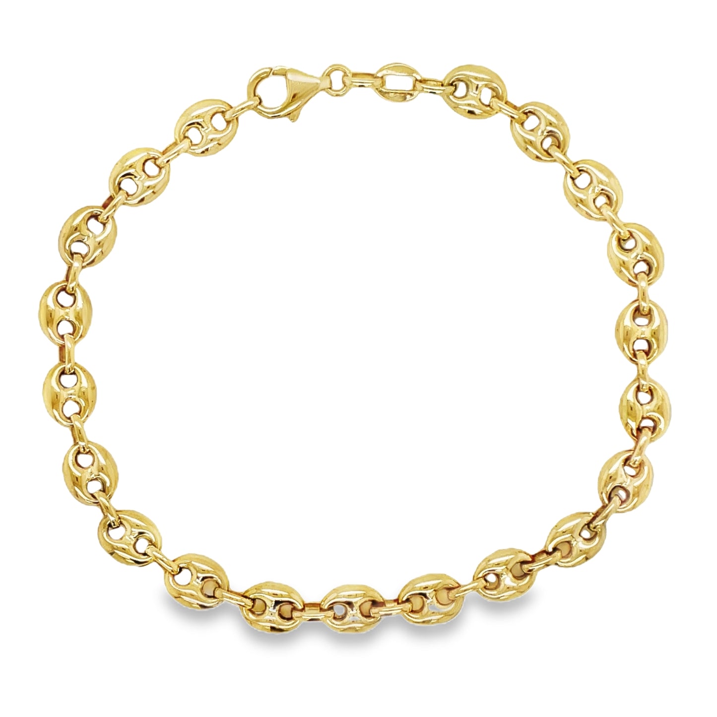 Top view of fastened 18K Gold Mariner Chain Link Bracelet 8.5"