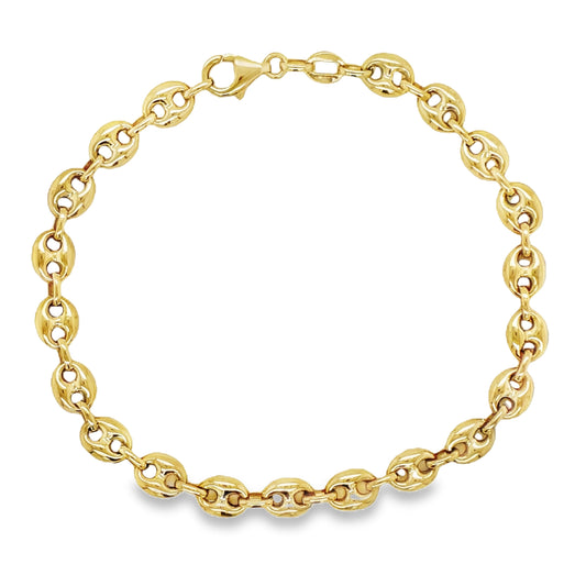 Top view of fastened 18K Gold Mariner Chain Link Bracelet 8.5"