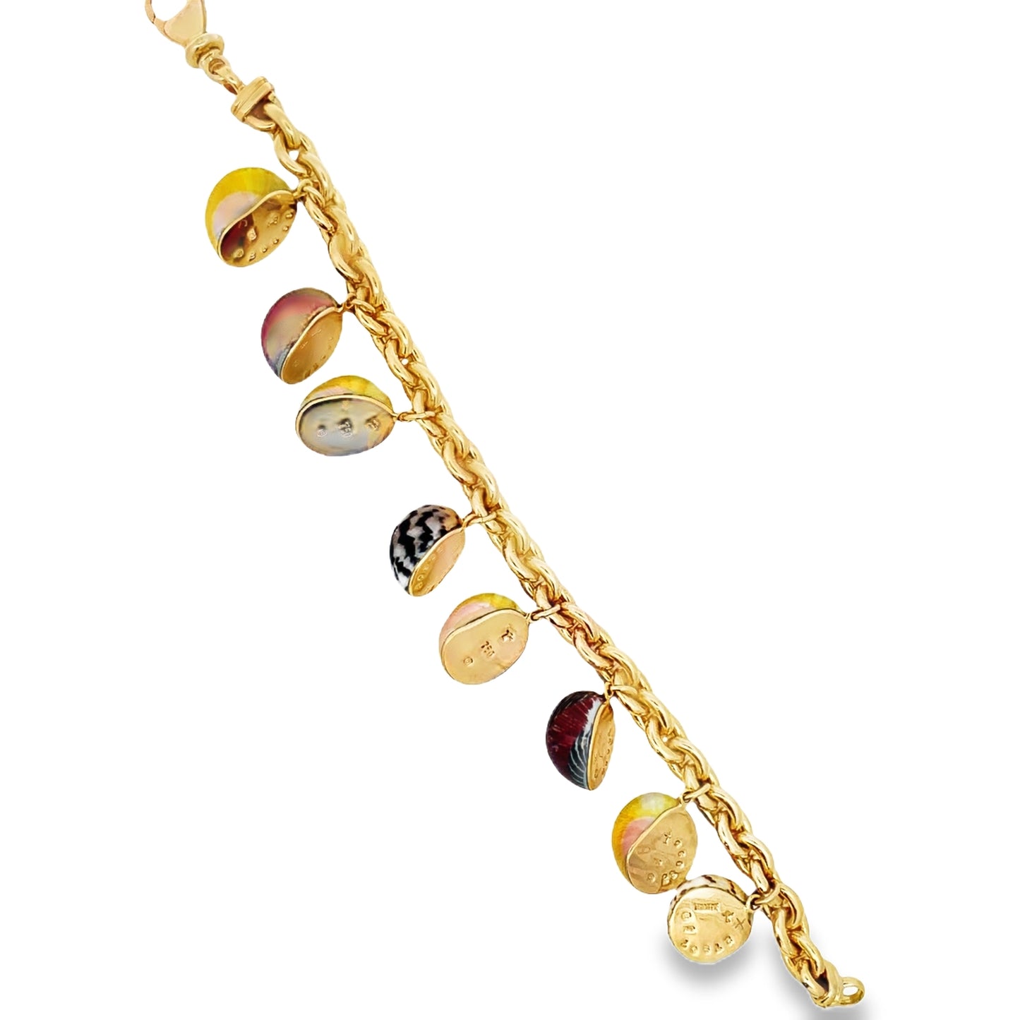 Top view of 18k Yellow Gold Polymitas Charm Bracelet 