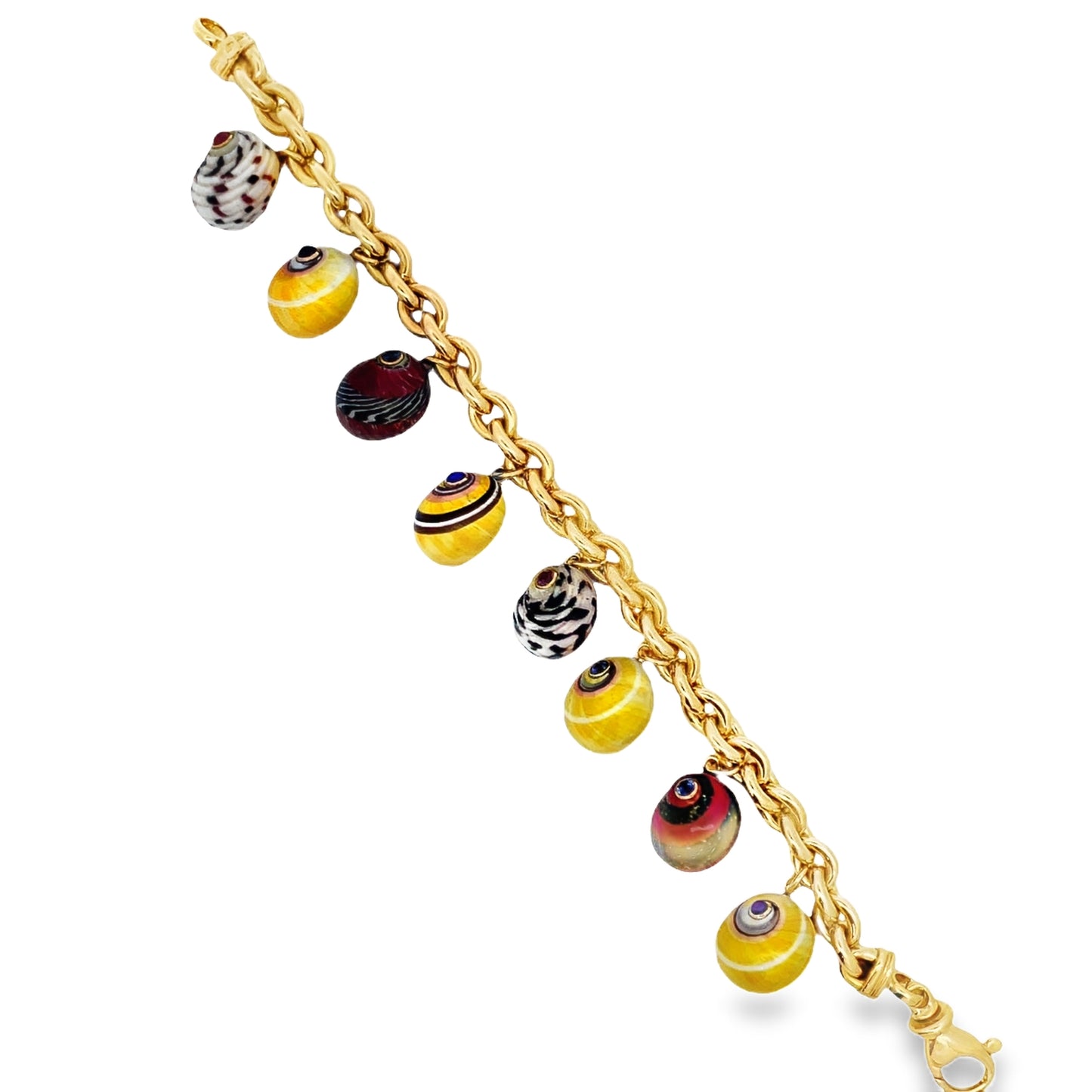 Top view of 18k Yellow Gold Polymitas Charm Bracelet 