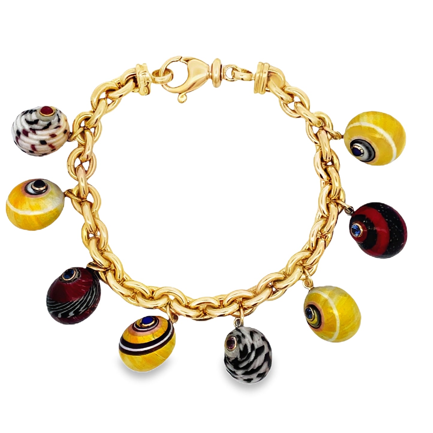 Top view of 18k Yellow Gold Polymitas Charm Bracelet 