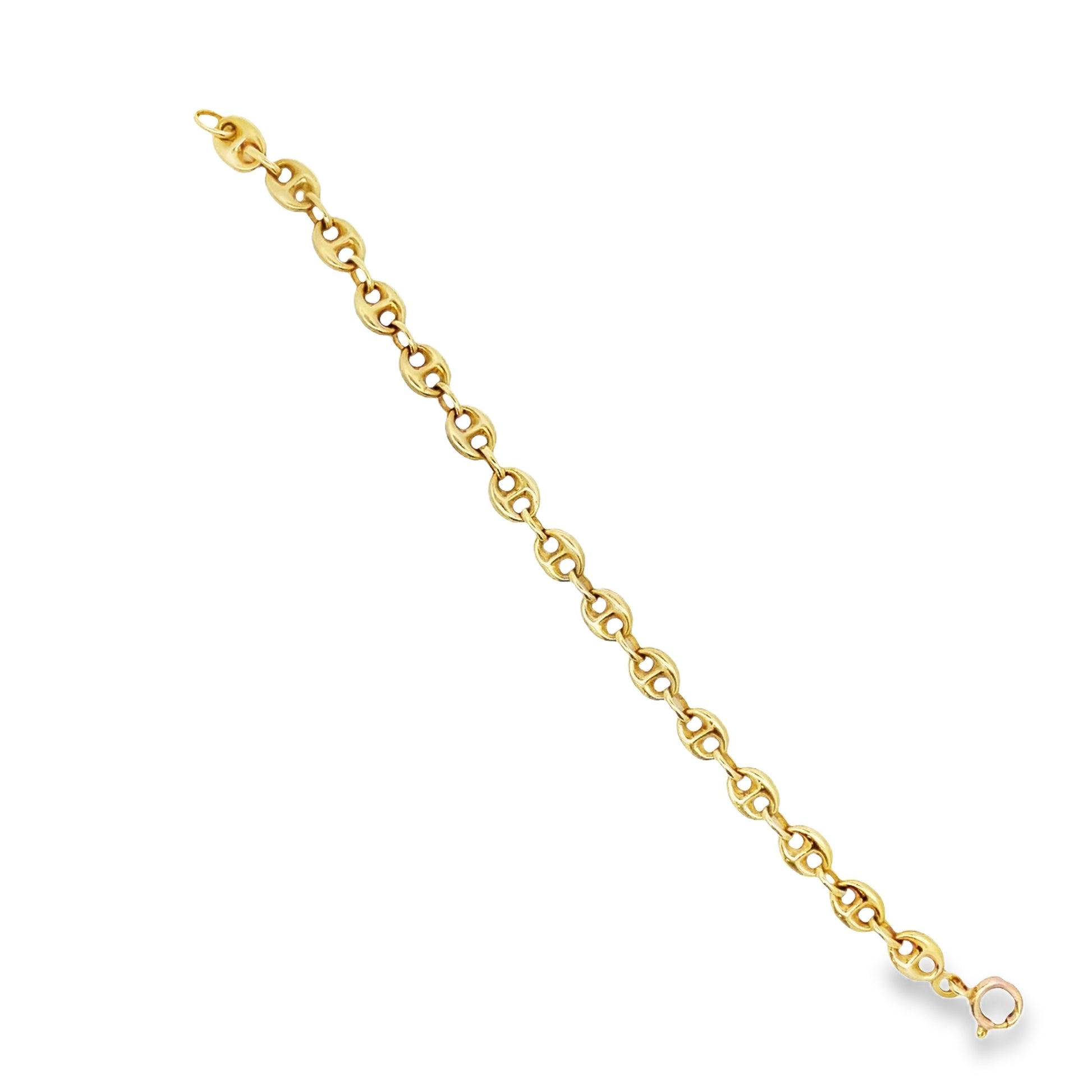 Top view of 14k Yellow Gold Mariner Link Light Weight Bracelet 