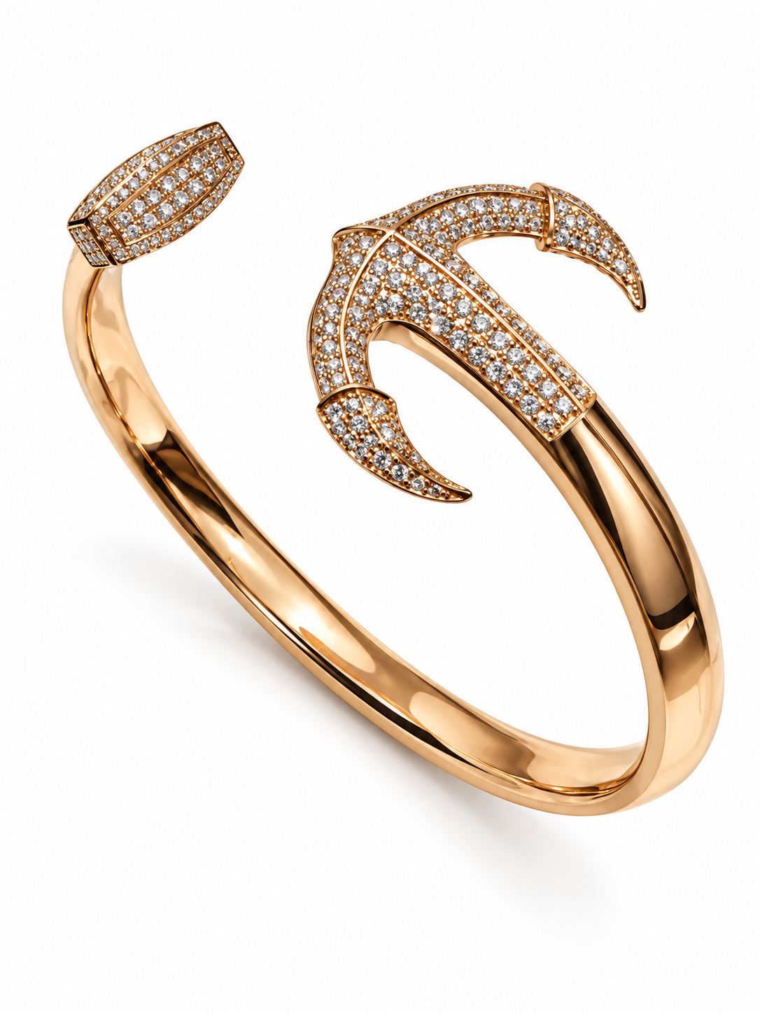 Top view of 18K Rose Gold Diamond Anchor Bracelet 