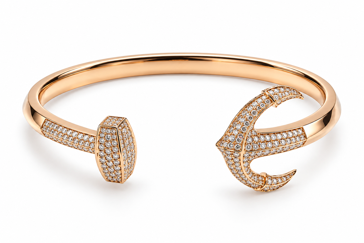 Top view of 18K Rose Gold Diamond Anchor Bracelet 