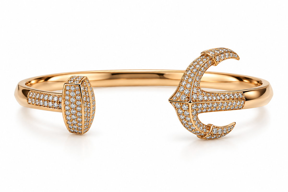 Front view of 18K Rose Gold Diamond Anchor Bracelet 