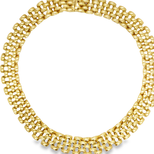 Panther Link 5 Row Italian Made Yellow Gold Necklace Top view clasp fastened