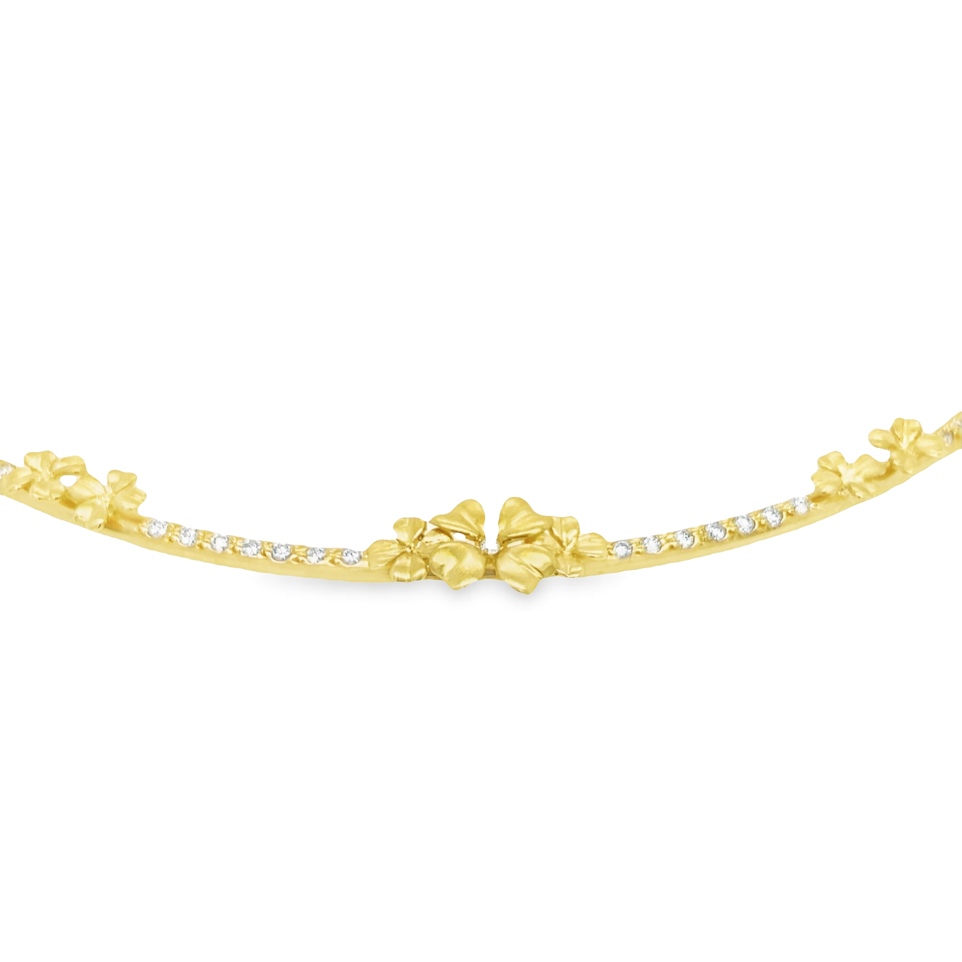 Top view of 18k Yellow Gold Diamond Five Station Flower Motif Necklace