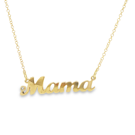 This 14k yellow gold necklace features a stunning diamond Mama nameplate, measuring 18" long. Its adjustable look lets you customize the sizing for a perfect fit. Make any mother feel special with this beautiful and timeless necklace.