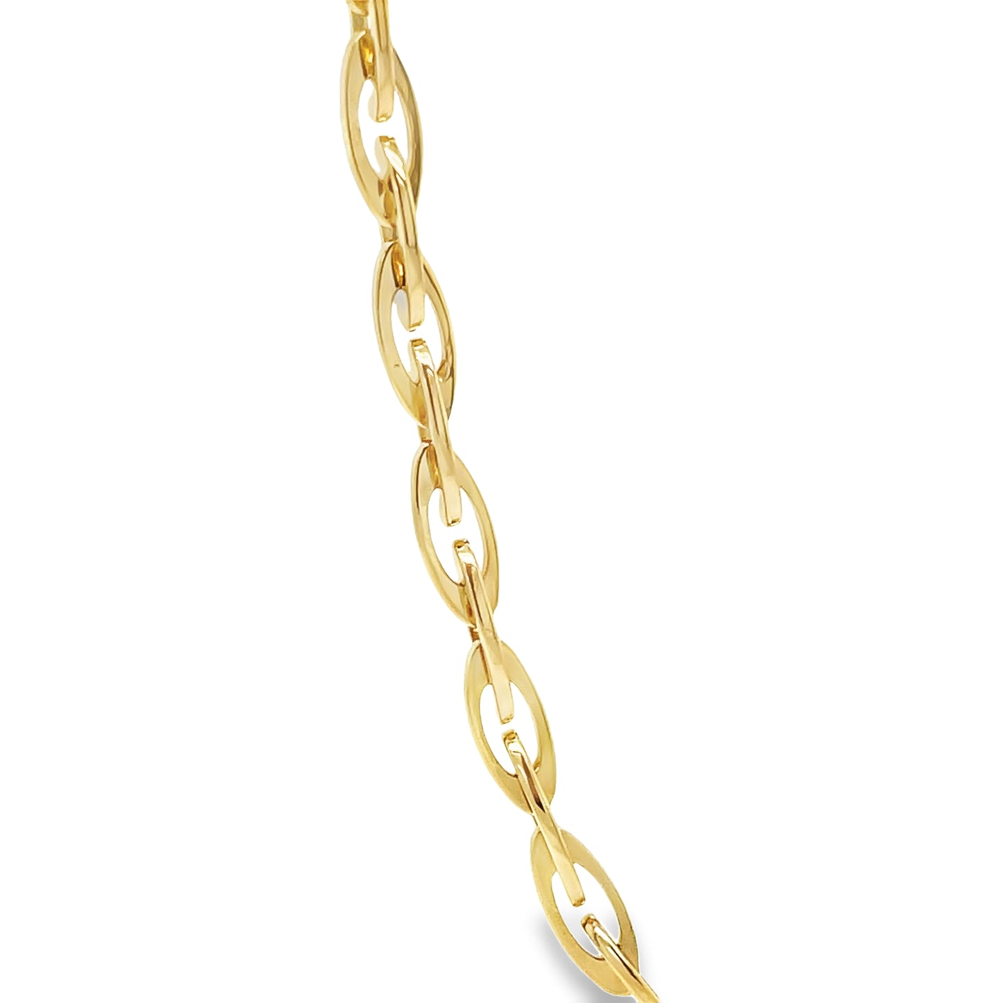 18K Italian Solid Gold Fancy Link Chain Necklace 24" Front view Close Up