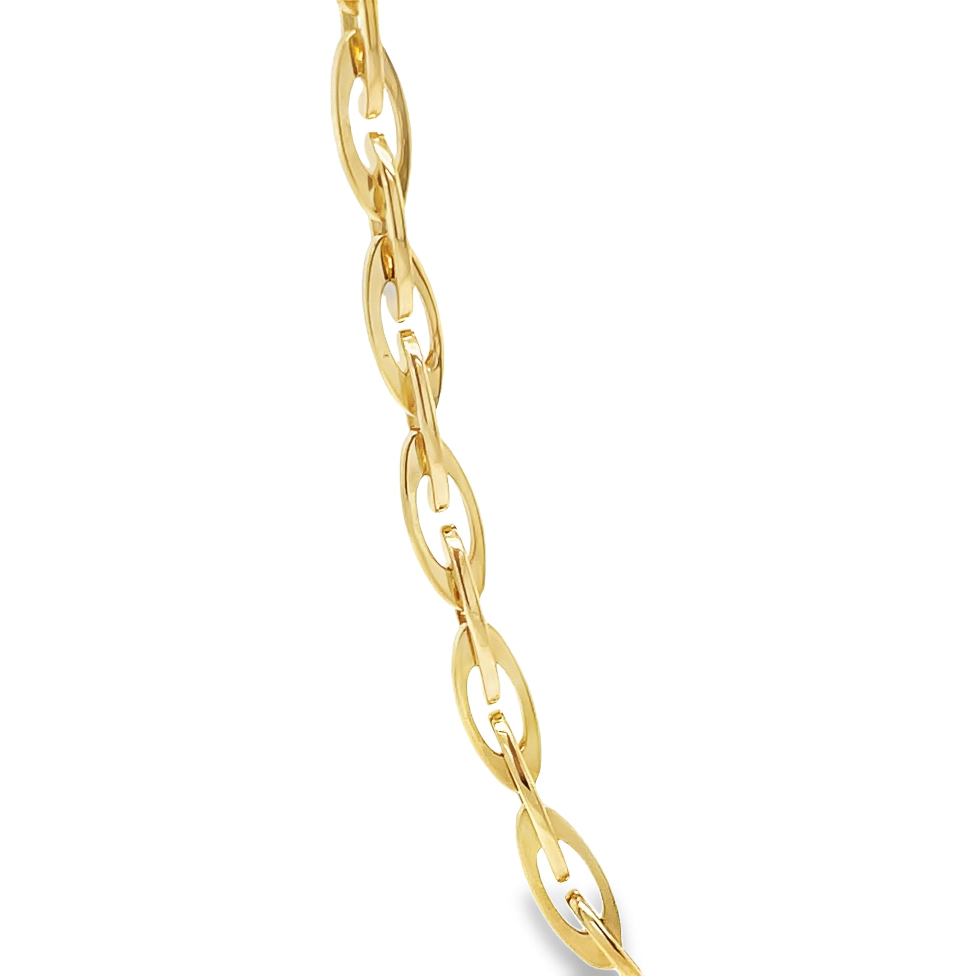 18K Italian Solid Gold Fancy Link Chain Necklace 24" Front view Close Up
