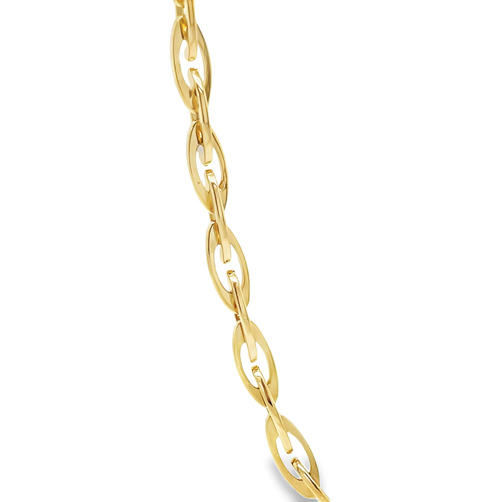 Elevate your style with our 18K Italian Gold Fancy Link Chain Necklace, handmade in Italy for superior quality. Featuring a secure lobster clasp and a versatile 24" length, this open link chain adds a touch of sophistication to any outfit. Make a statement with this timeless piece!   