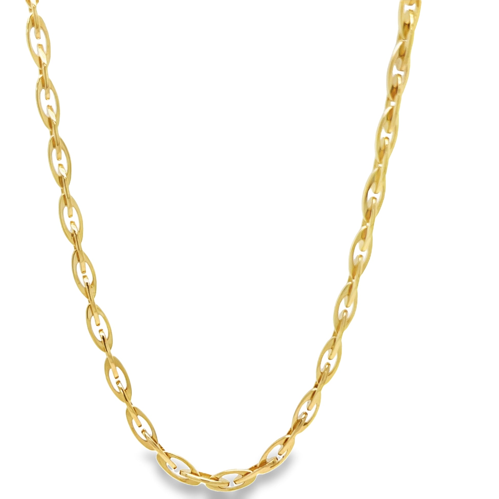 18K Italian Solid Gold Fancy Link Chain Necklace 24" Front view 