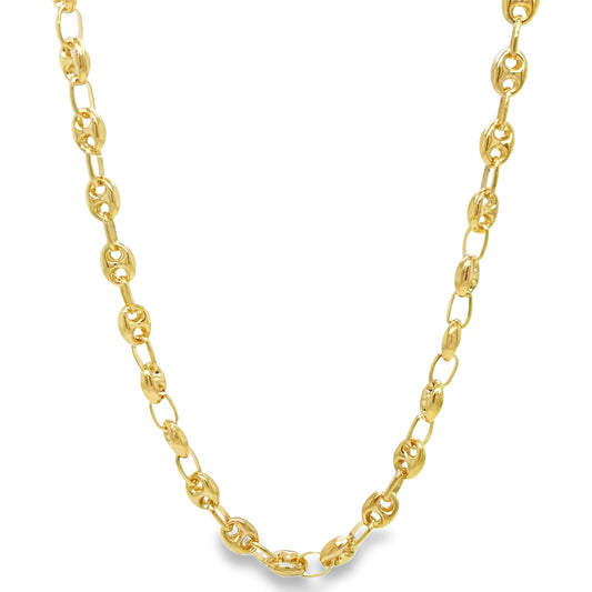 Small 14K Gold Puffed Mariner Chain Link Necklace 20" Front view 