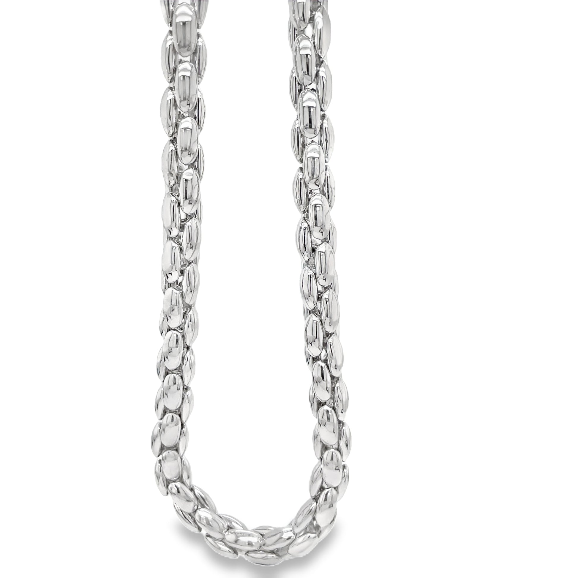 Italian Made 14K White Gold Round Chain Link Necklace Front view 