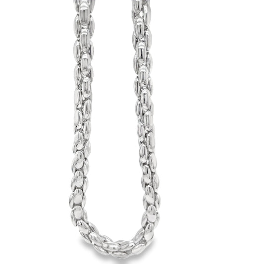 Italian Made 14K White Gold Round Chain Link Necklace Front view 