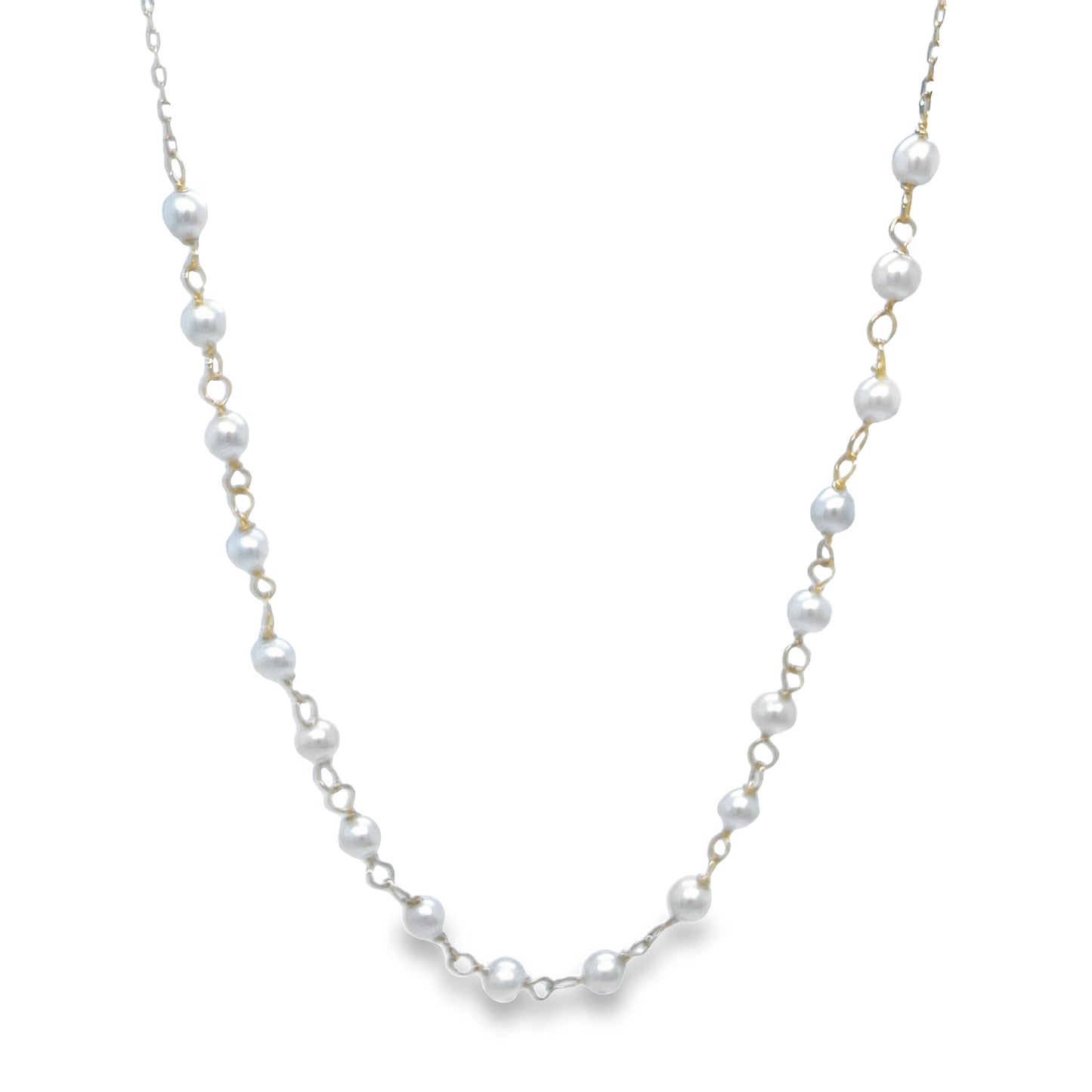 Front view of 14k Yellow Gold Half Pearl Necklace 3.25 mm