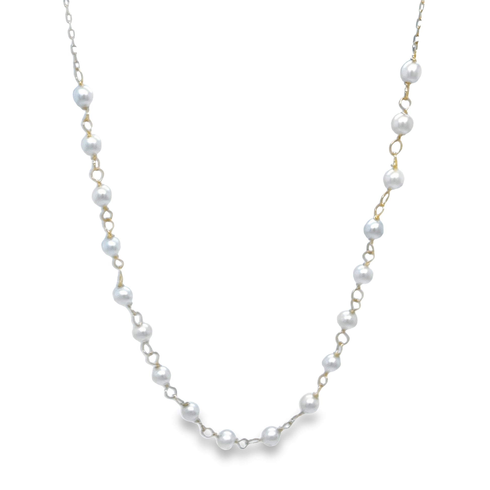Front view of 14k Yellow Gold Half Pearl Necklace 3.25 mm