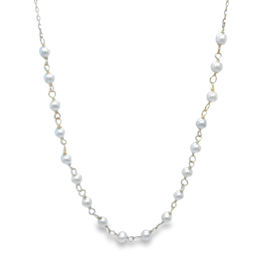 Front view of 14k Yellow Gold Half Pearl Necklace 3.25 mm