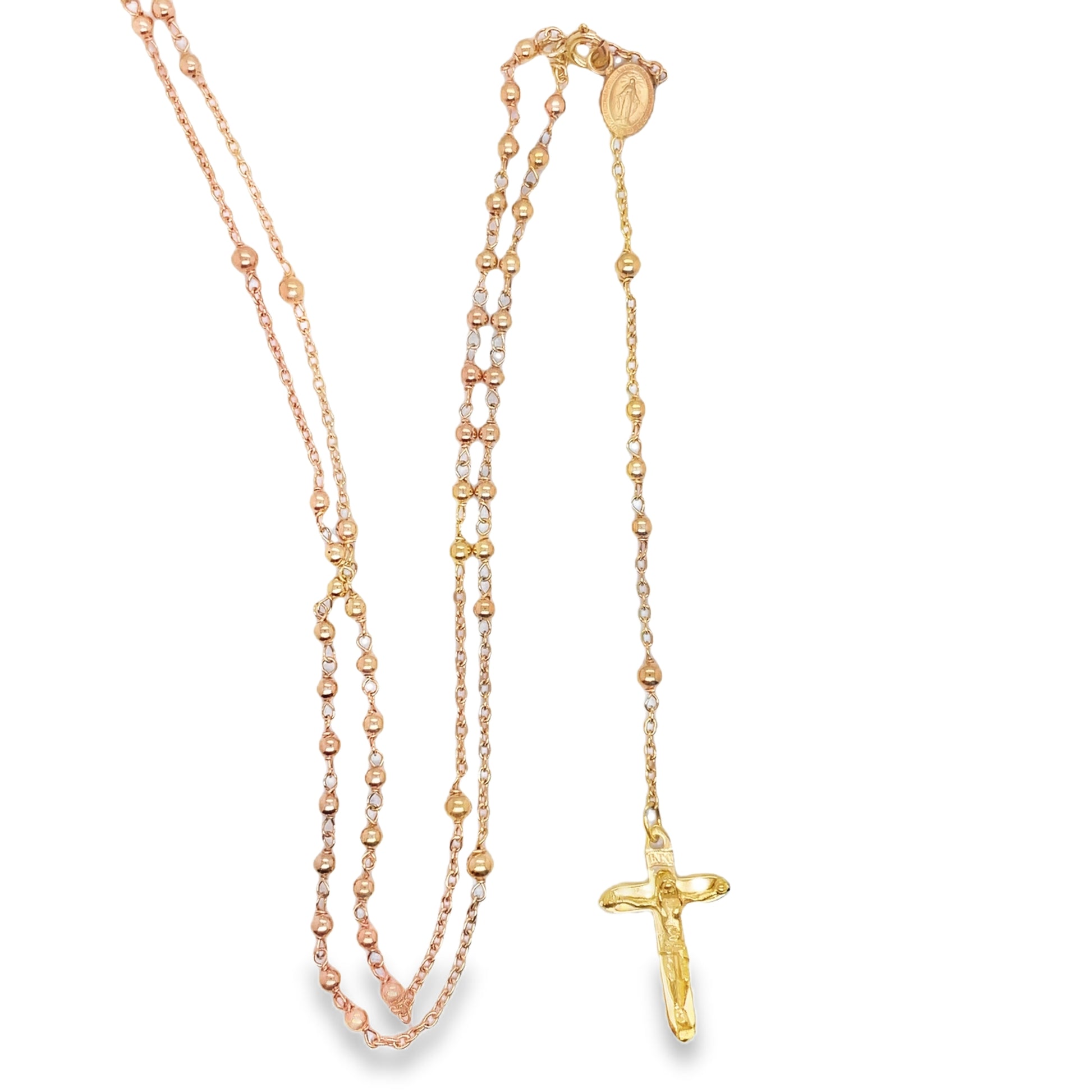Front view of 18k Italian Yellow Gold Rosary Necklace