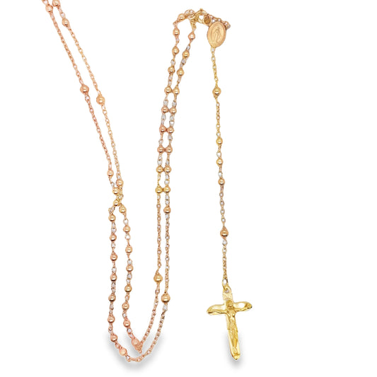 Front view of 18k Italian Yellow Gold Rosary Necklace