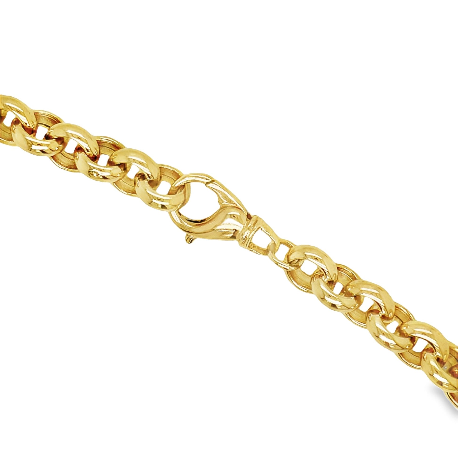 14K Large Rolo Link Chain Necklace 20" Top view clasp fastened  Close Up
