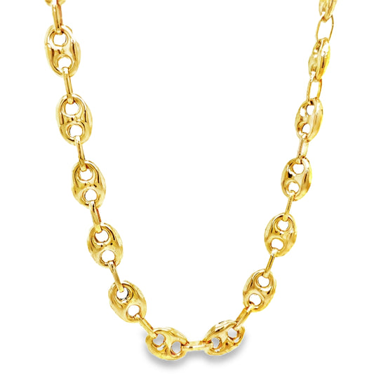 18K Gold Large Puffed Mariner Chain Link Necklace 24" Front view 