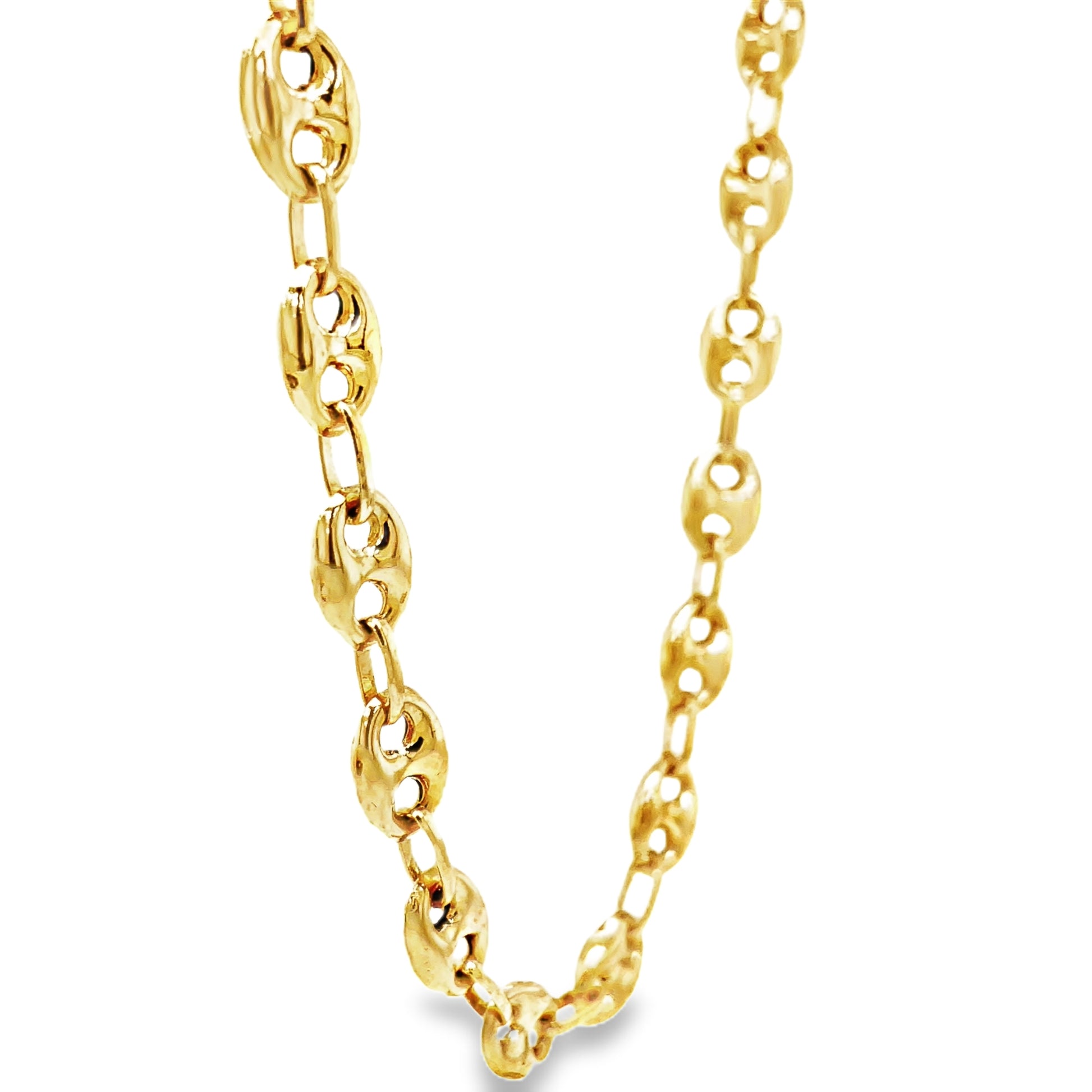 18K Gold Large Puffed Mariner Chain Link Necklace 24" Side view