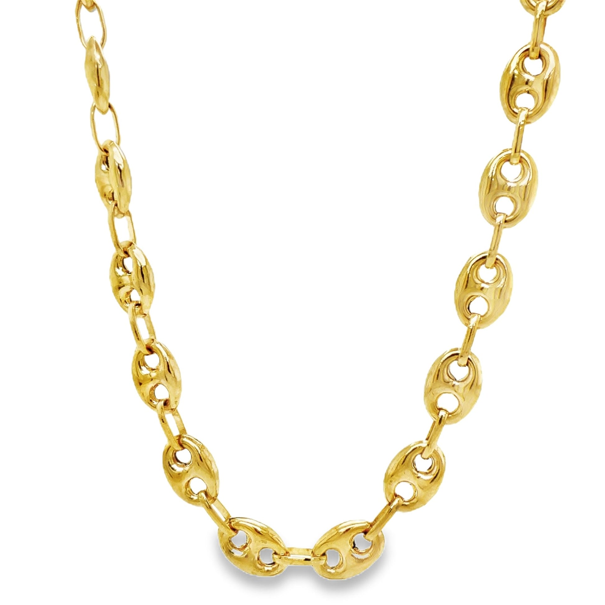18K Gold Large Puffed Mariner Chain Link Necklace 24" Side view 