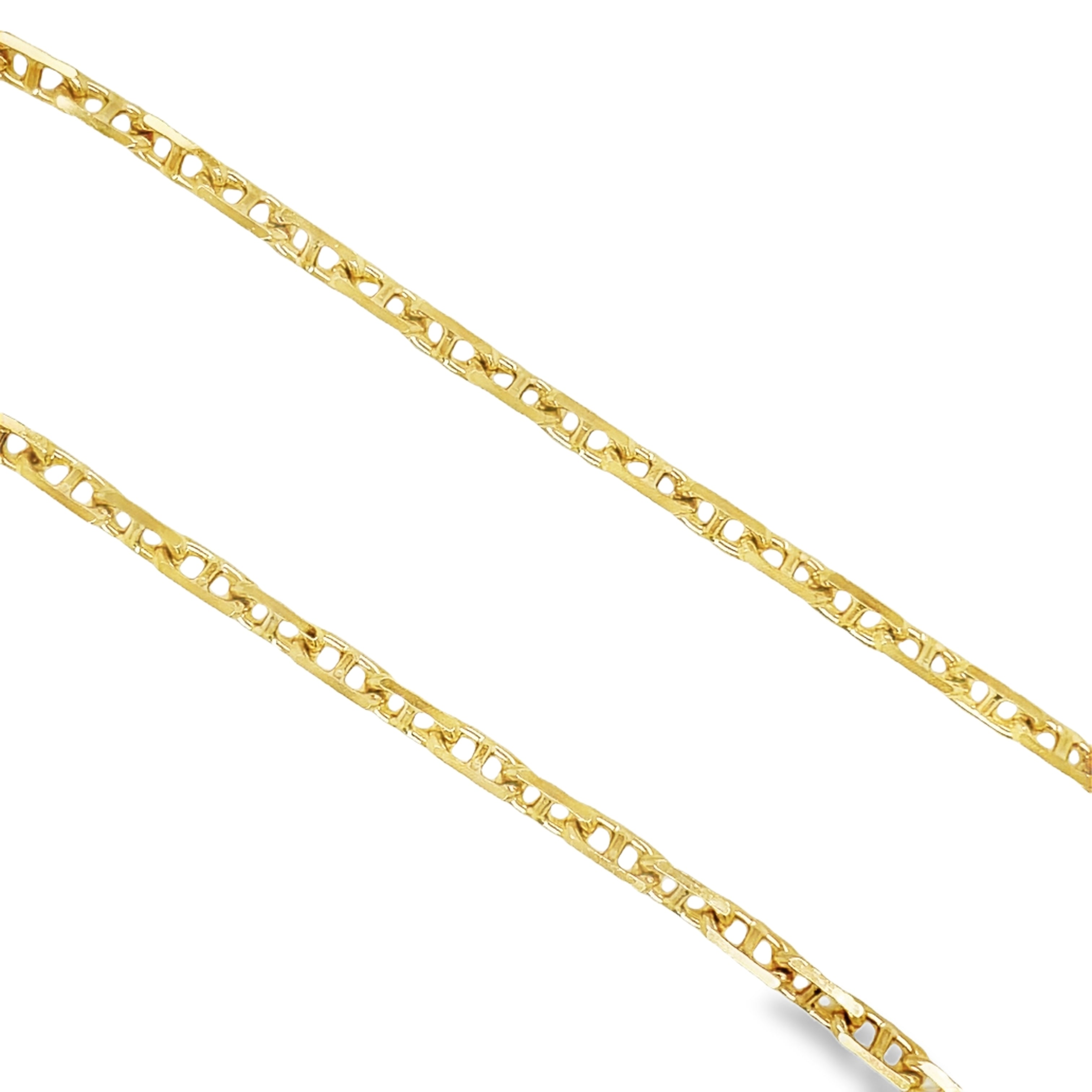 This exquisite 18k solid gold fancy link necklace exudes luxury and elegance. The solid links and anchor style bring a timeless charm, while the 23" length offers versatility and sophistication. Add a touch of opulence to any outfit with this premium necklace.


