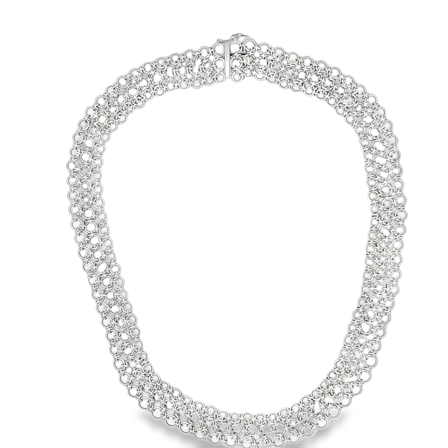 Italian Made Platinum Choker Necklace Top View Clasp Fastened Back