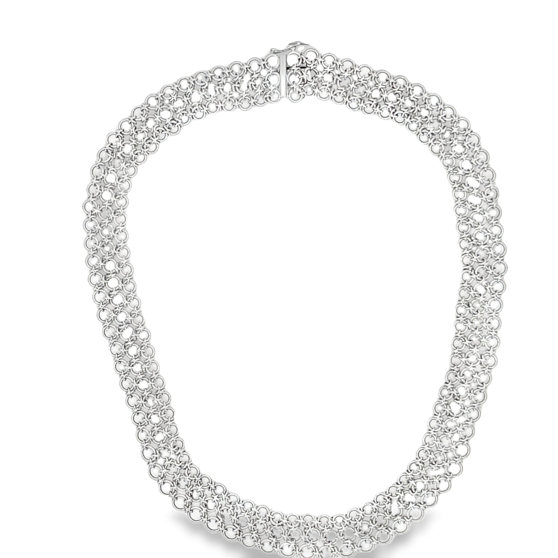 Italian Made Platinum Choker Necklace Top View Clasp Fastened Back
