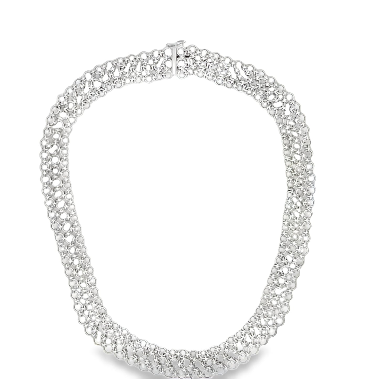 Italian Made Platinum Choker Necklace Top View Clasp Fastened 