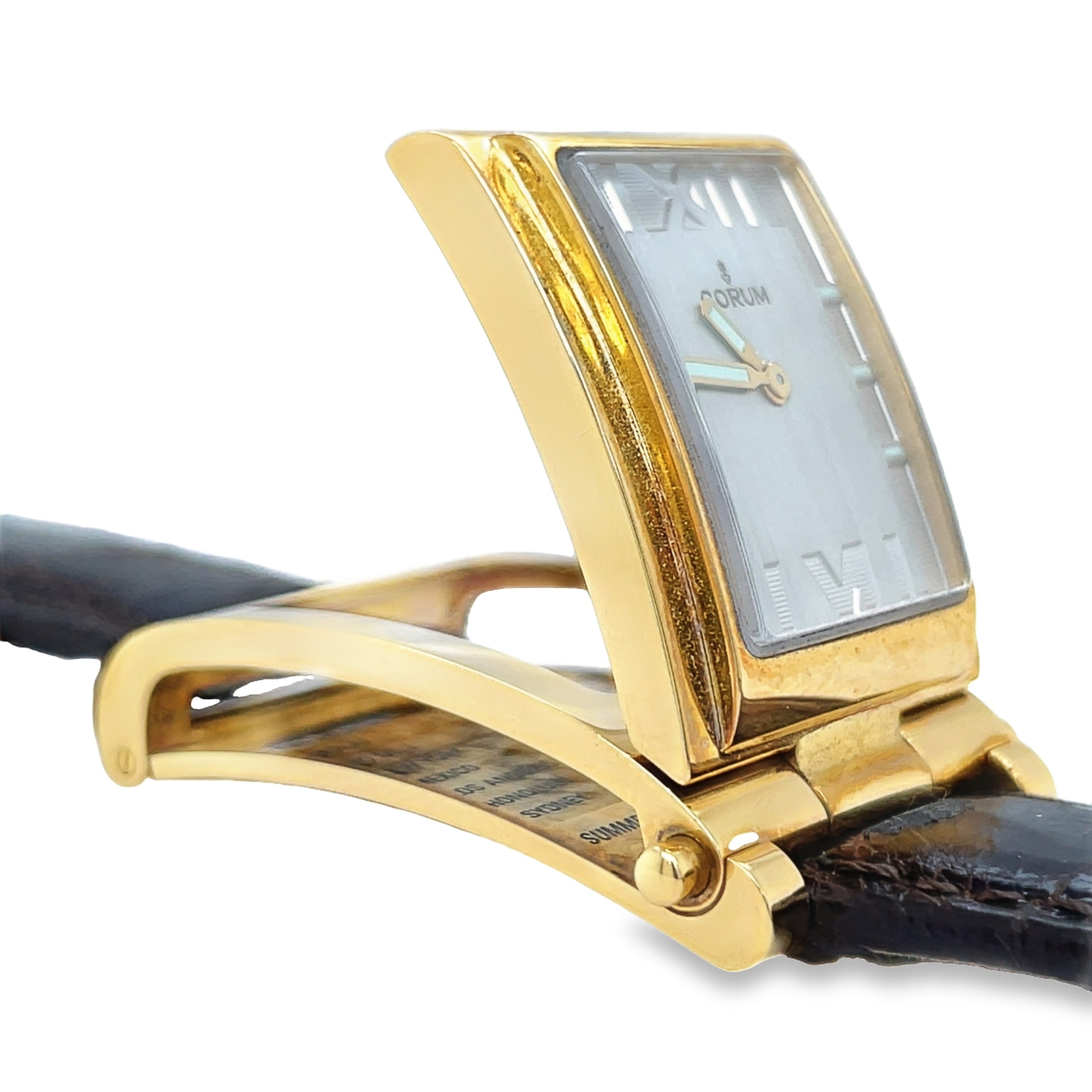 18k Yellow Gold Tabogan Corum Watch Side view open