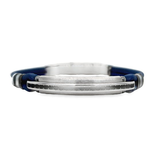 Zancan Sterling Silver Spinel Gems Blue Leather Bracelet Front view with clasp fastened