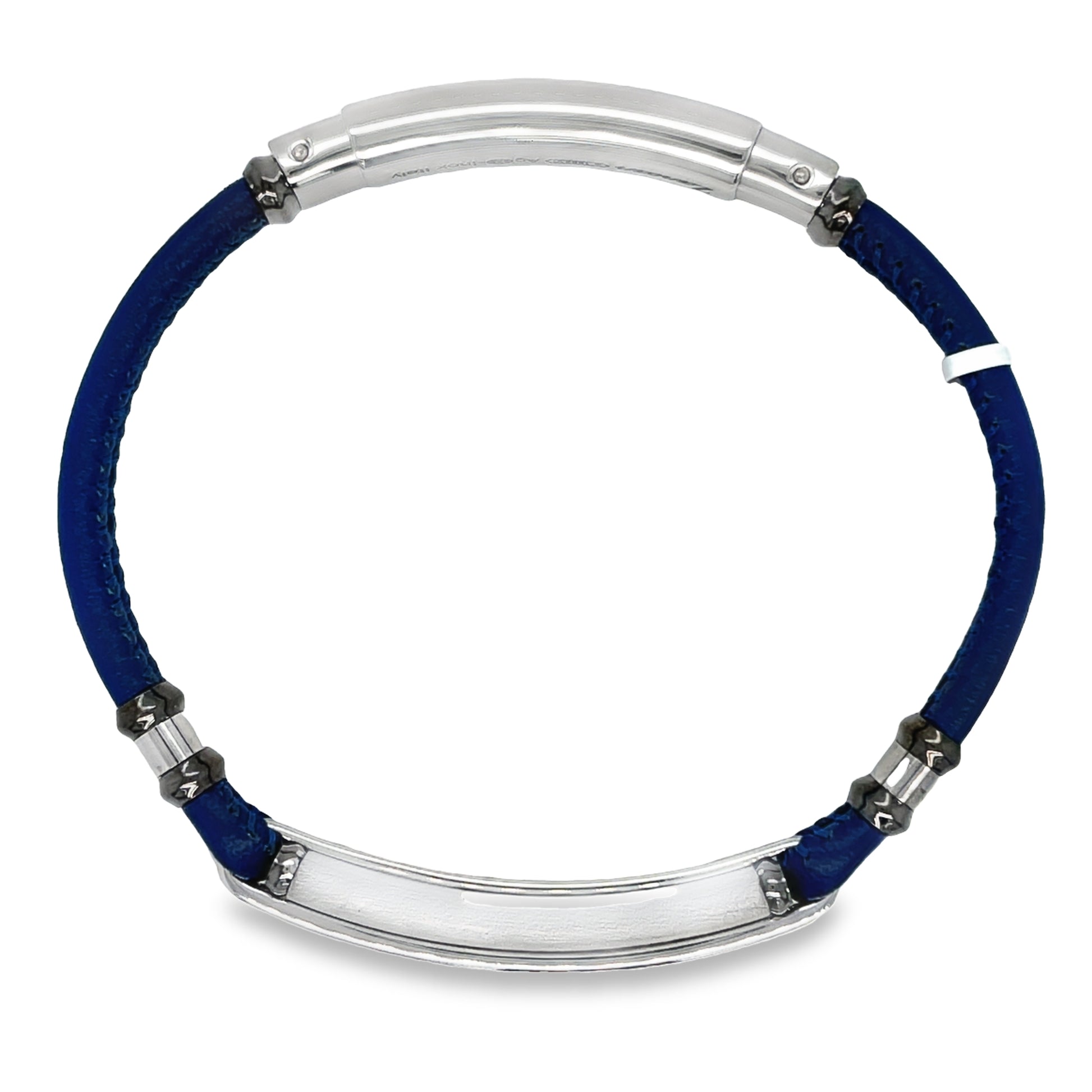 Zancan Sterling Silver Spinel Gems Blue Leather Bracelet Top view with clasp fastened