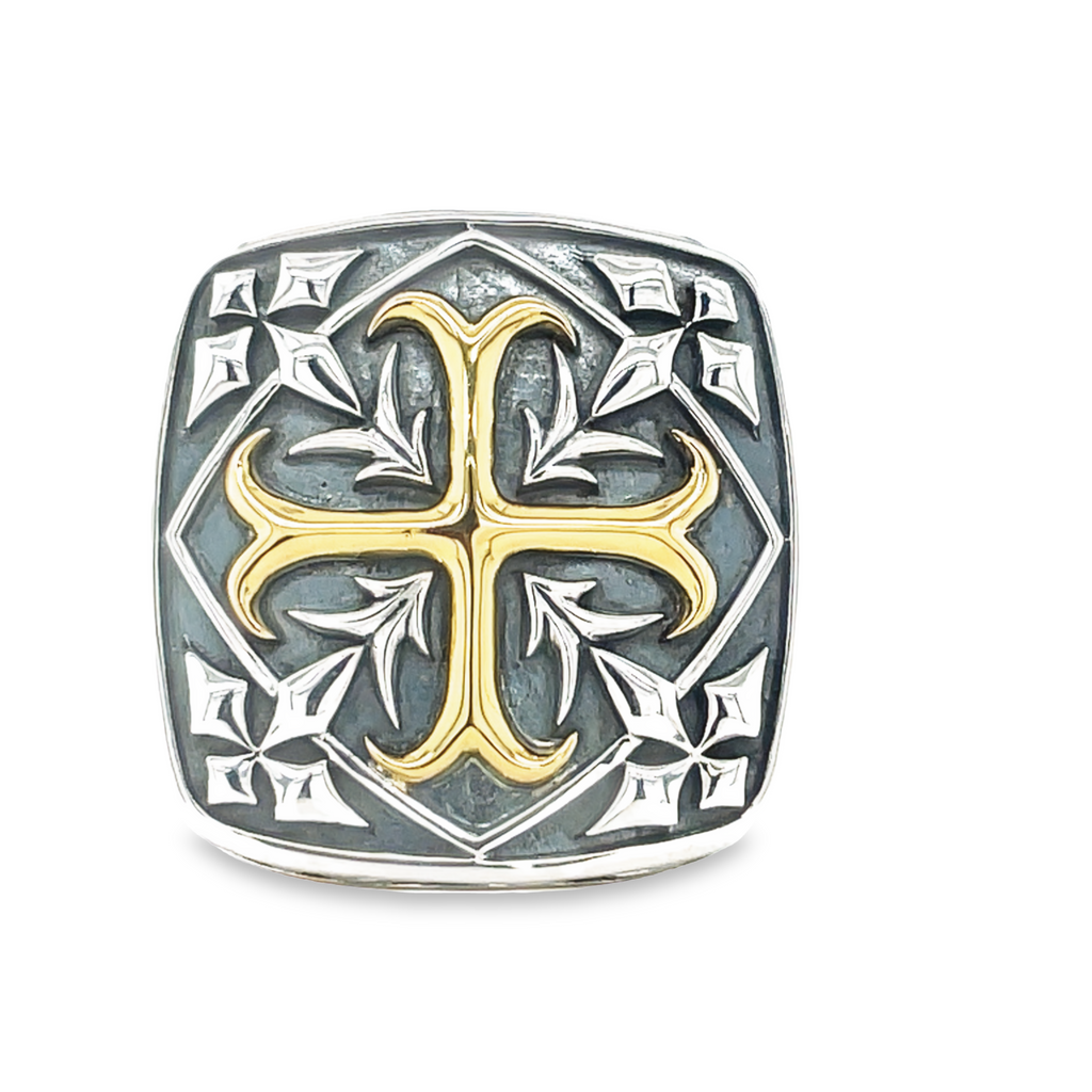 Gothic 18K Yellow Gold & Sterling Silver Ring