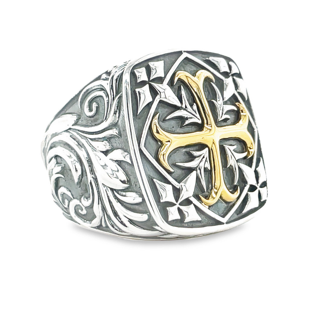 Gothic 18K Yellow Gold & Sterling Silver Ring