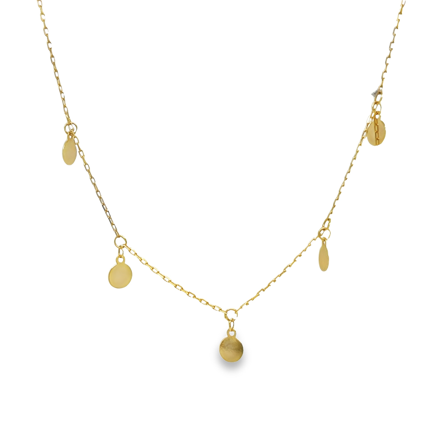 14k Italian Yellow Gold Five Circle Necklace 16" Front view 