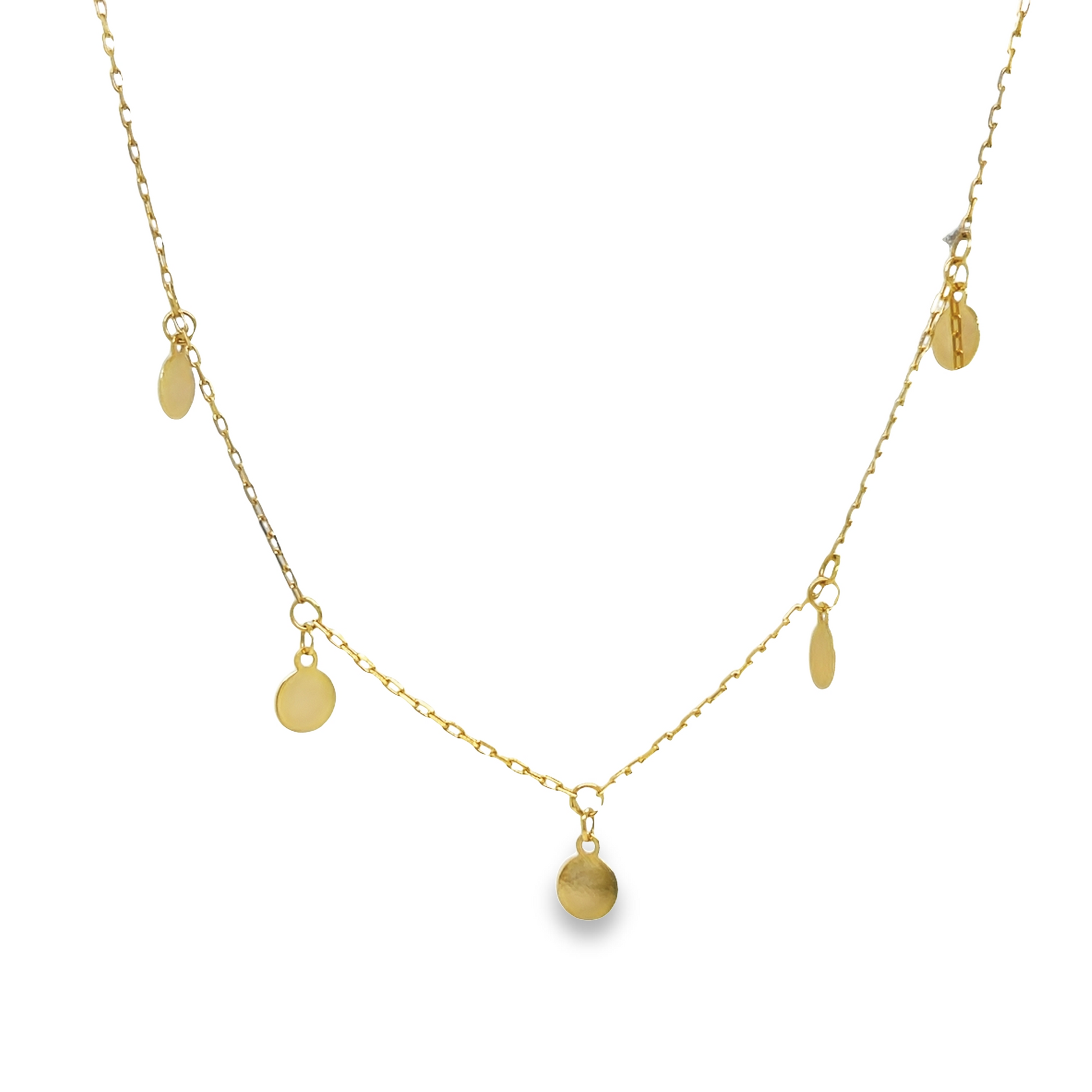 14k Italian Yellow Gold Five Circle Necklace 16" Front view 
