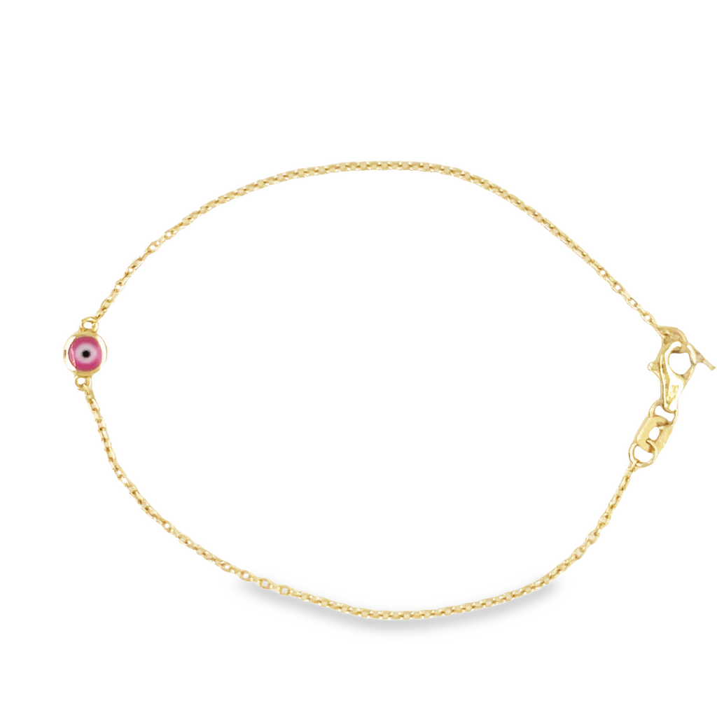 This classic Children's Bracelet is crafted with 14k Yellow Gold and decorated with an evil eye charm. The perfect accessory to capture your little one's personality, it's sure to make a lasting impression.