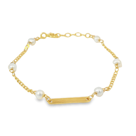 Top view of 14k Italian Made ID Pearl Children Bracelet