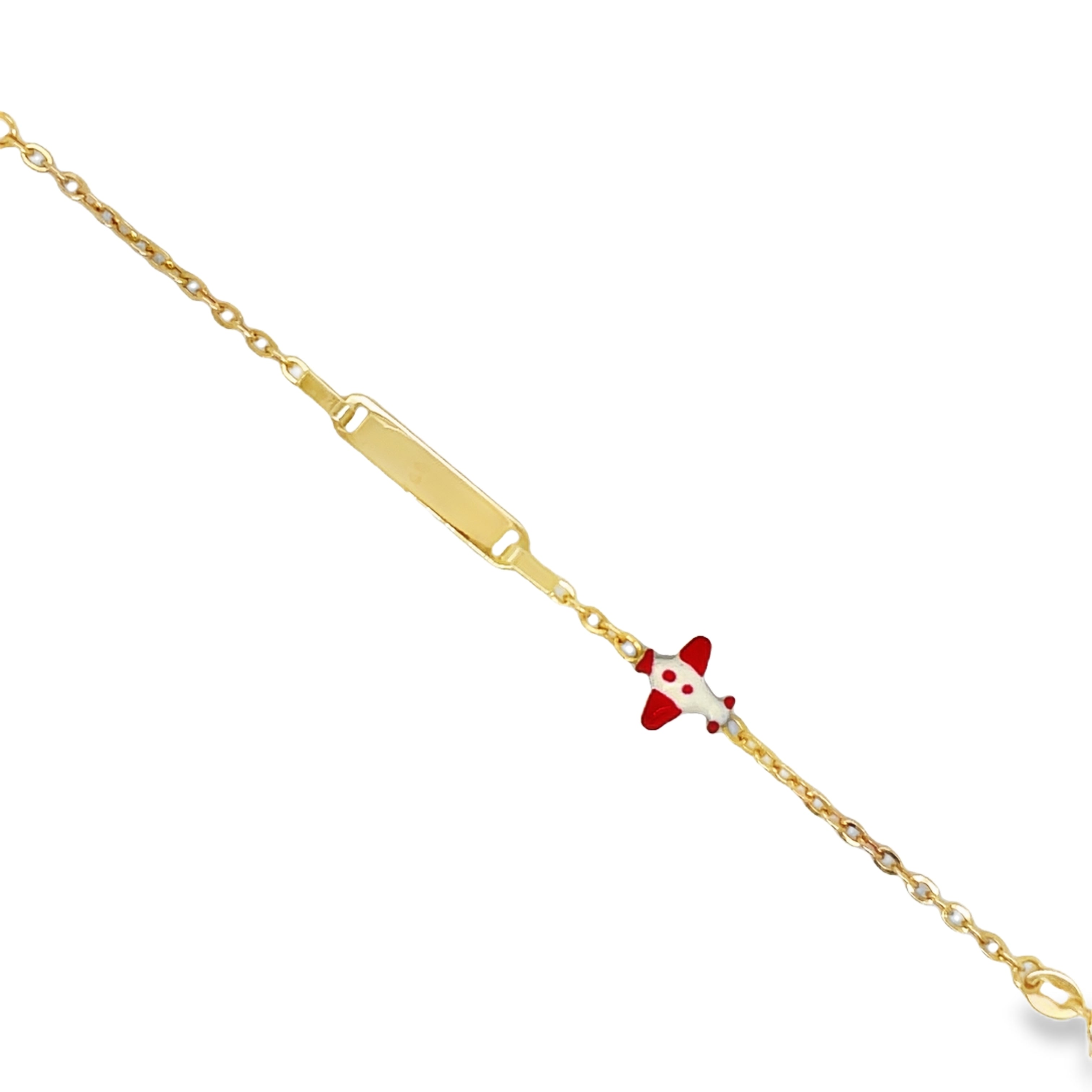 This beautifully crafted 14k yellow gold children's bracelet will make your little one feel special. Features include an elegant airplane charm for an extra touch of love. One size fits most children 6" long. Show your love with this beautiful piece!