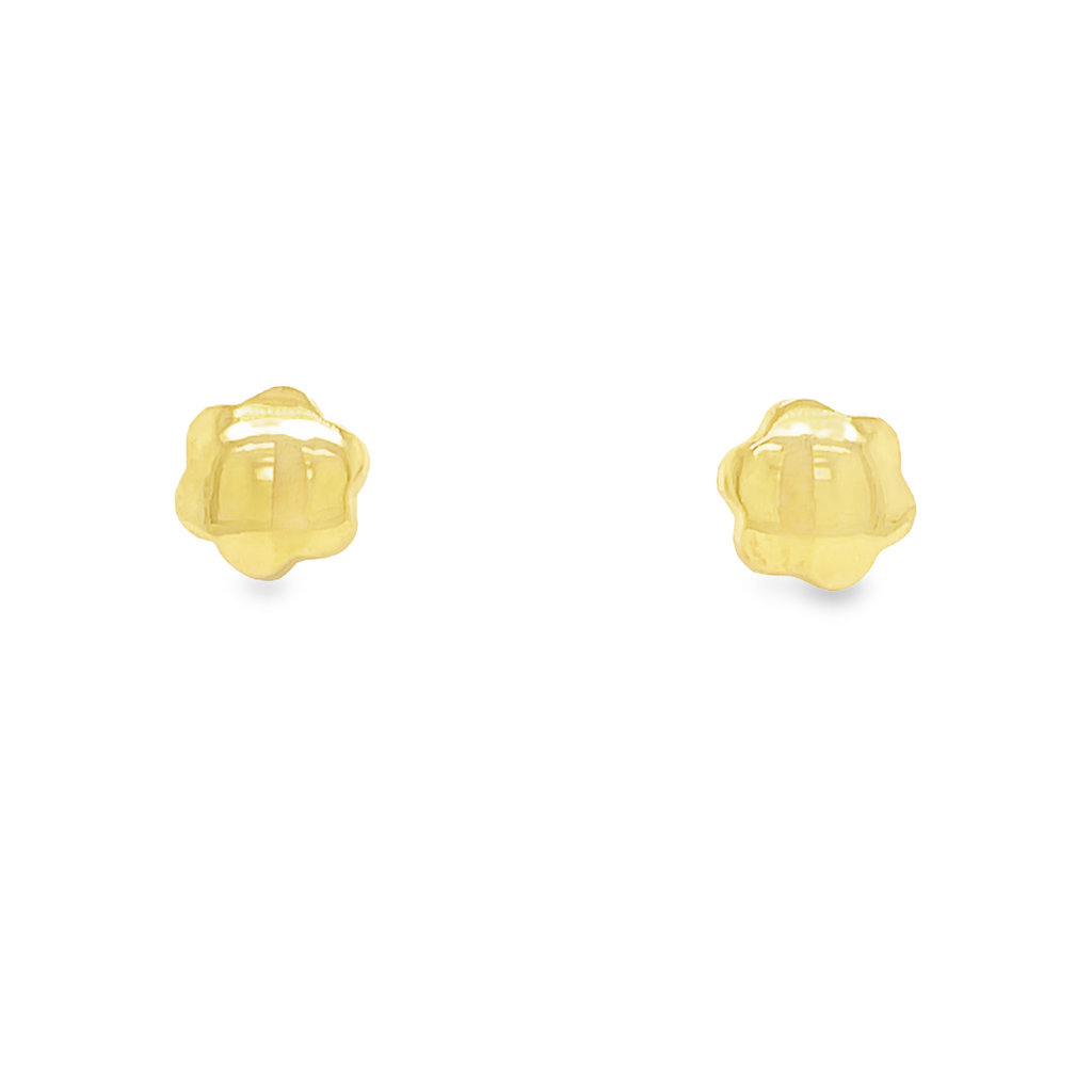 These exquisite 14k yellow gold flower stud earrings are perfect for babies and feature secure screw back fastening for maximum comfort. Crafted in Italy, these earrings measure 6.00 mm in diameter.