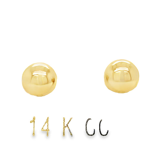 14K Gold Half Ball Baby Earrings Front view 