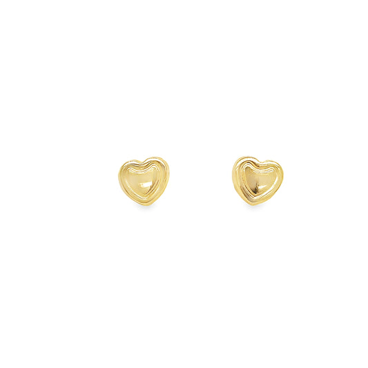 14K Yellow Gold Heart Shape Baby Earrings Front view